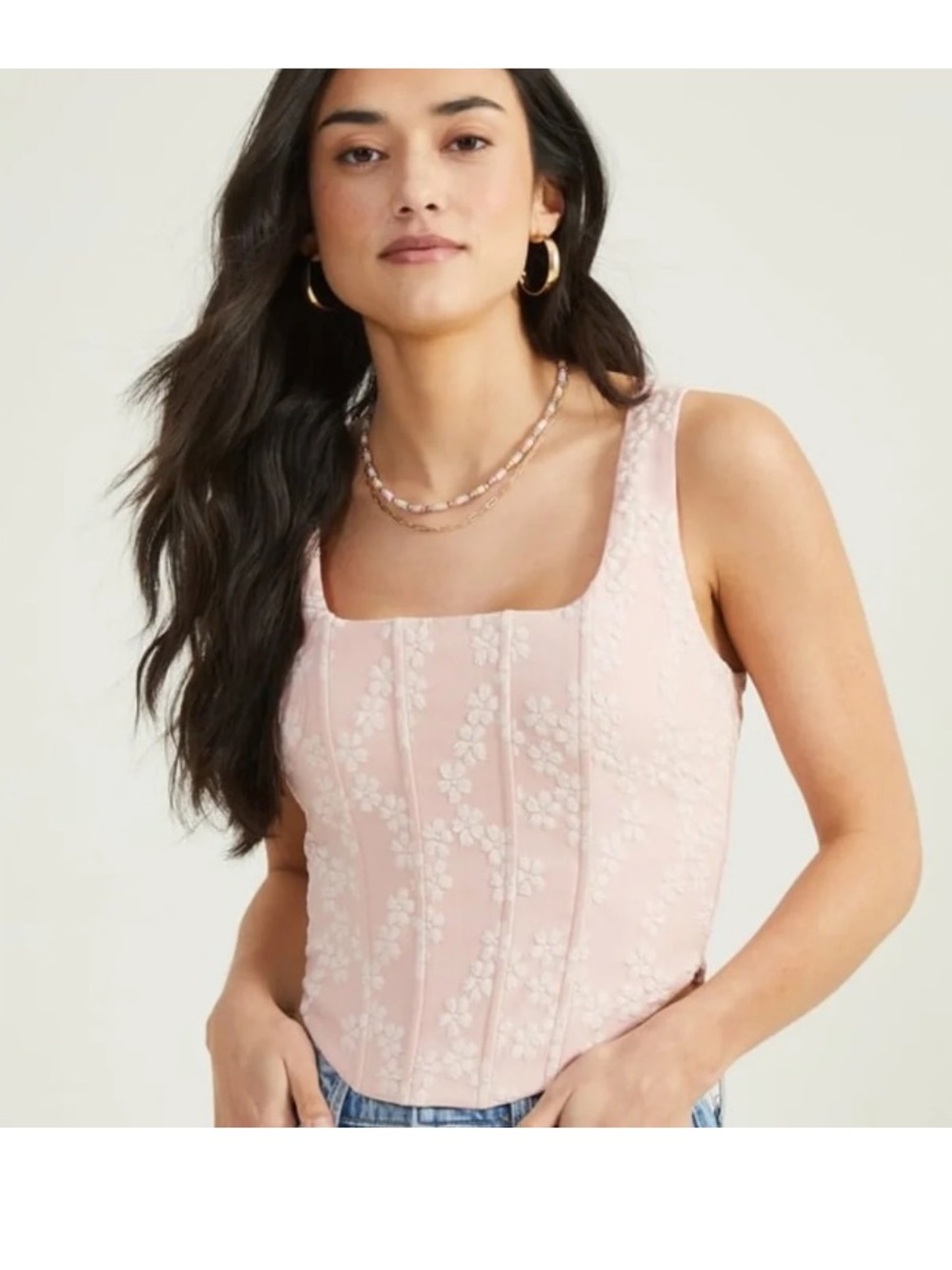 Altar’d State Blush Pink Embroidered Floral Corset Top M | Spring Summer Pretty
